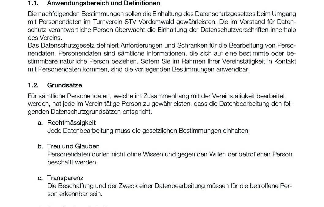 Datenschutzbestimmungen für Vereinsreglement STV Vordemwald_240219